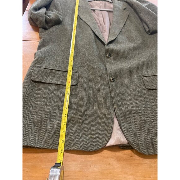 Oscar De La Renta green herring bone lams wool blazer sz 46L single vent 2 butto - Picture 5 of 11
